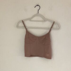 Sommer Ray Ribbed Cami Crop Top/Bustier Tank, Size S/P, Tan, Adjustable Straps